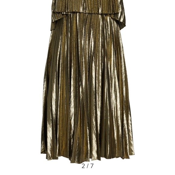 J. Crew / NWT Collection Pleated Gold Lamé Midi Dress Hollywood GLAM FLApper 12 - Picture 7 of 12